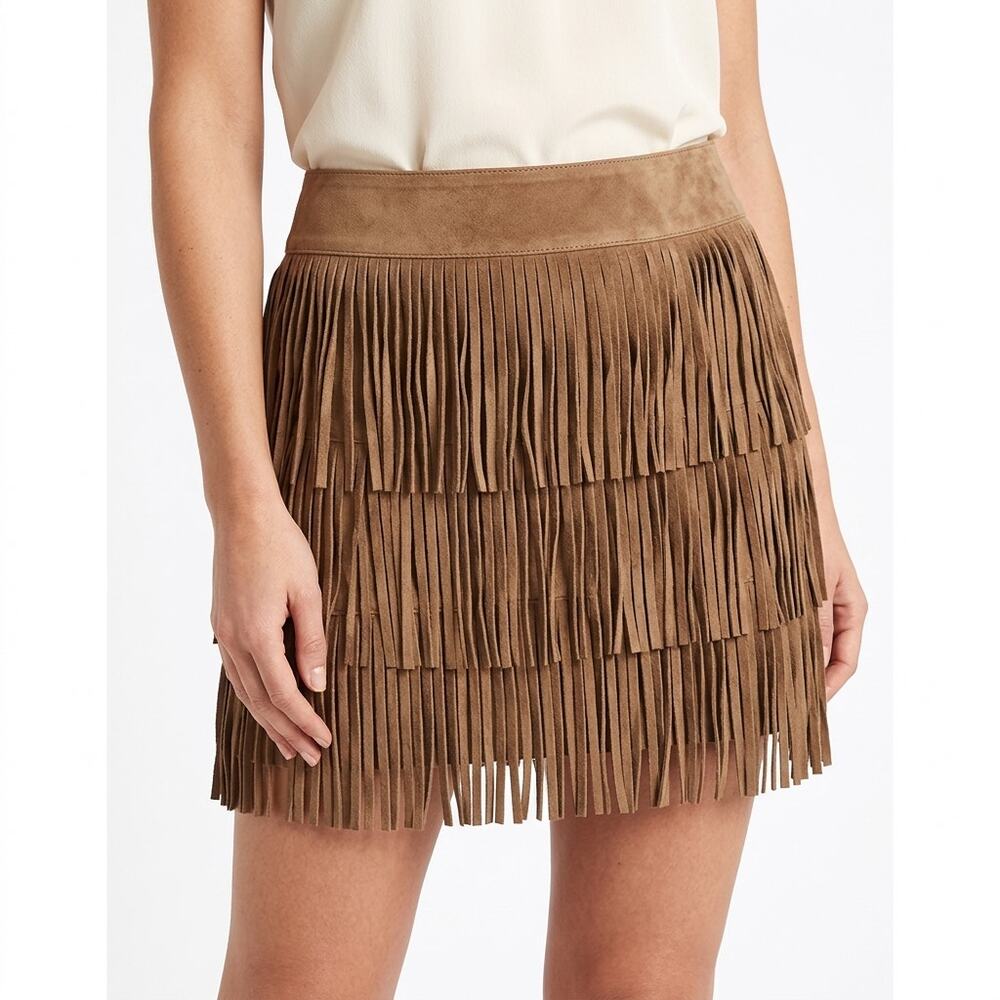 Next 100% Leather Brown Mini Lined Casual Skirt Women Size 12
